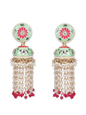 Gold-plated stone-studded & beaded contemporary jhumkas 3