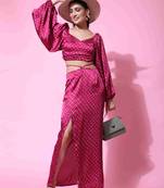 Polka dott satin maroon dress for women