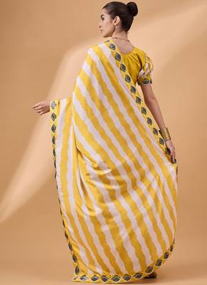 Yellow Georgette Printed Saree With Stitched Blouse 2