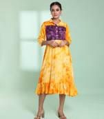 Yellow rayon printed ethnic dress