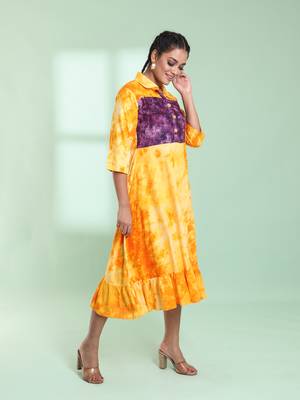 Yellow rayon printed ethnic dress 2