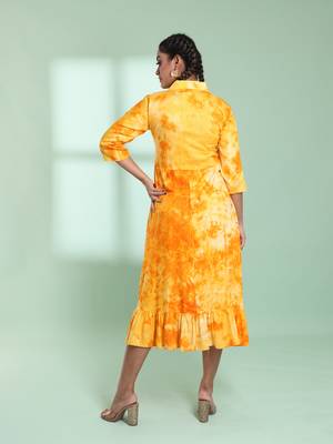 Yellow rayon printed ethnic dress 3