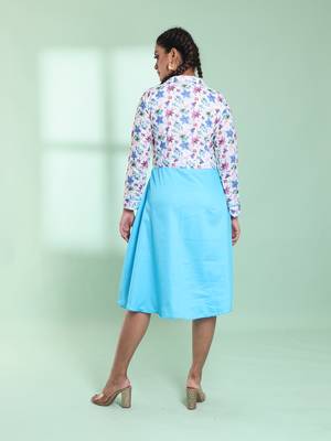 Sky blue and white cotton flared ethnic dress with chikankari work 3