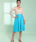 Sky blue and off white cotton flared ethnic dress with chikankari work