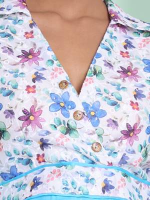 Sky blue and white cotton flared ethnic dress with chikankari work 4