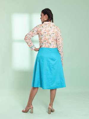 Sky blue and off white cotton flared ethnic dress with chikankari work 3