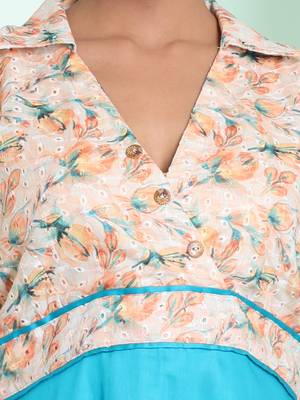 Sky blue and off white cotton flared ethnic dress with chikankari work 4