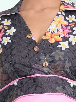 Pink & grey cotton flared ethnic dress with chikankari work 4