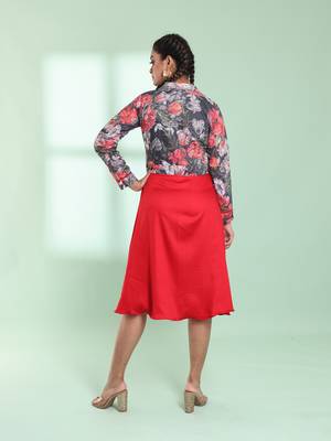 Red and grey cotton flared ethnic dress with chikankari work 3
