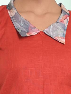 Rust cotton solid a-line ethnic dress with ruffle 4
