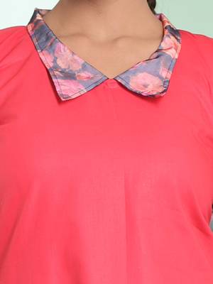 Peach cotton solid a-line ethnic dress with ruffle 4
