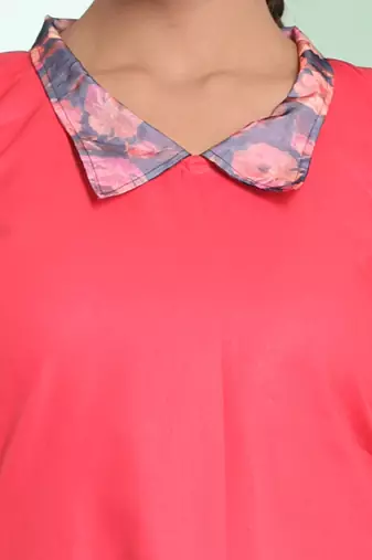 Peach cotton solid a-line ethnic dress with ruffle