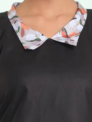 Black cotton solid a-line ethnic dress with ruffle 4