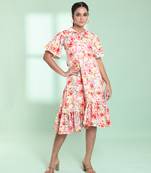 Off white rayon floral printed a-line ethnic dress