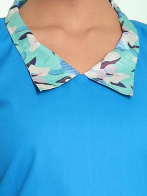 Blue cotton solid a-line ethnic dress with ruffle 4