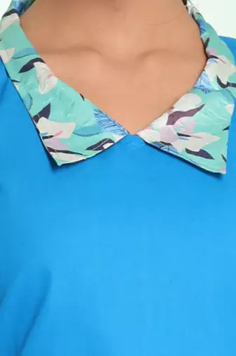 Blue cotton solid a-line ethnic dress with ruffle