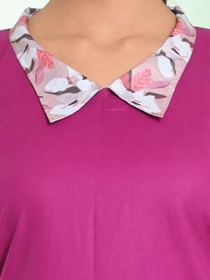 Purple cotton solid a-line ethnic dress with ruffle 4