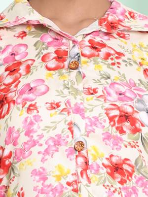 Off white rayon floral printed a-line ethnic dress 4