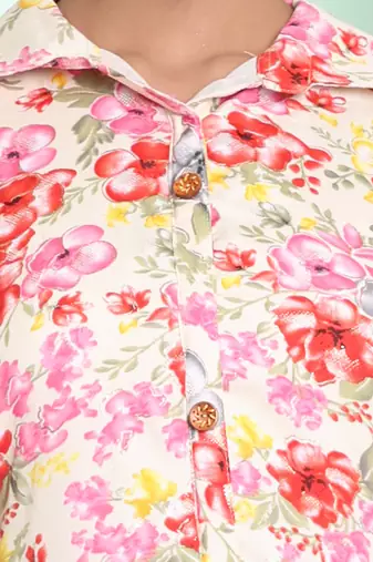 Off white rayon floral printed a-line ethnic dress