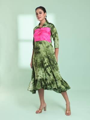 Green rayon printed ethnic dress 2
