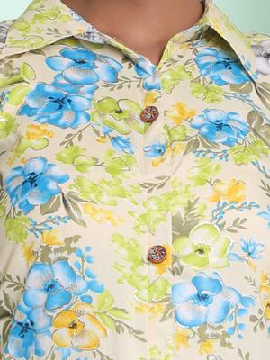 Light yellow rayon floral printed a-line ethnic dress 4