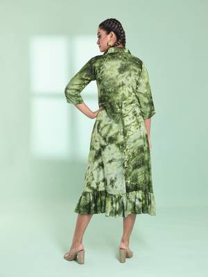 Green rayon printed ethnic dress 3