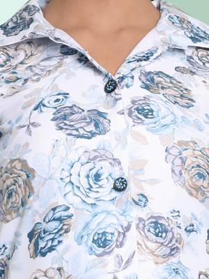 White cotton floral printed a-line ethnic dress 4