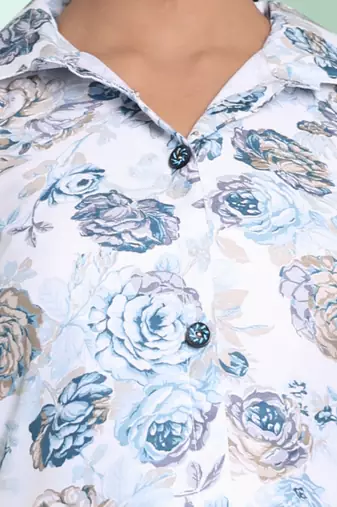 White cotton floral printed a-line ethnic dress