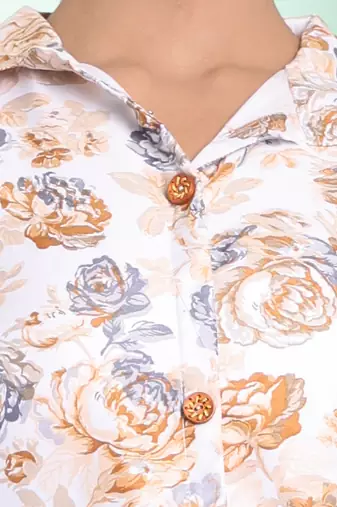 Off white cotton floral printed a-line ethnic dress