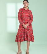 Red rayon bandhani printed a-line ethnic dress