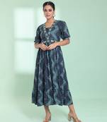 Teal rayon bandhani printed ethnic dress