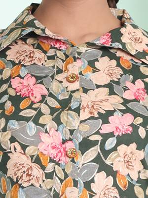 Green rayon floral printed a-line ethnic dress 4