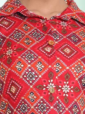 Red rayon bandhani printed a-line ethnic dress 4