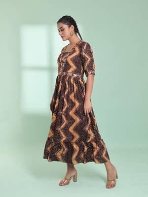 Brown rayon bandhani printed ethnic dress 2