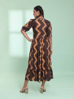 Brown rayon bandhani printed ethnic dress 3