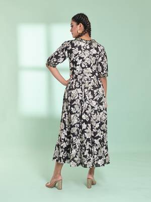 Black rayon floral printed ethnic dress 3