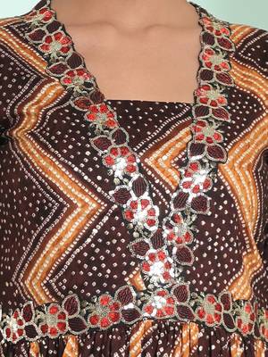 Brown rayon bandhani printed ethnic dress 4