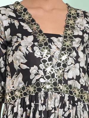 Black rayon floral printed ethnic dress 4