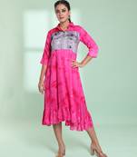 Pink rayon printed ethnic dress