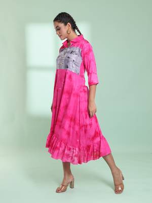 Pink rayon printed ethnic dress 2