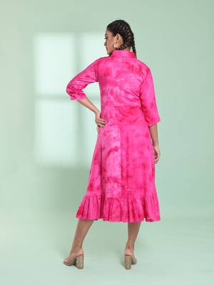 Pink rayon printed ethnic dress 3