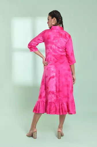 Pink rayon printed ethnic dress
