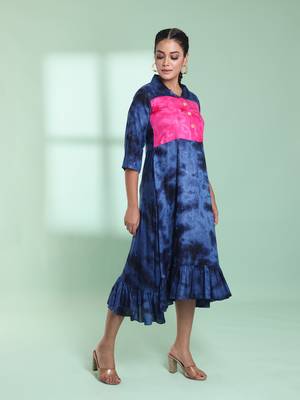 Navy blue rayon printed ethnic dress 2