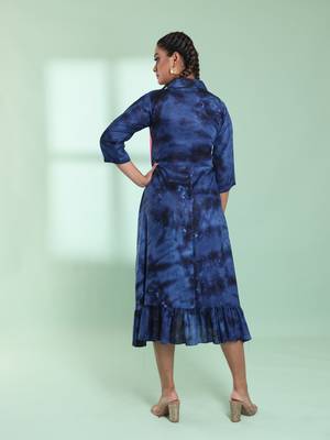 Navy blue rayon printed ethnic dress 3