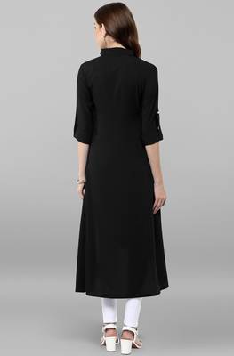 Janasya women's black crepe solid high low kurta 5