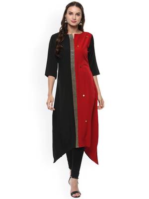 Janasya women's black and red crepe asymmetric kurta 1