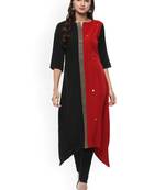 Janasya women's black and red crepe asymmetric kurta