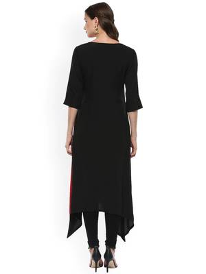 Janasya women's black and red crepe asymmetric kurta 4