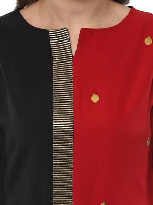 Janasya women's black and red crepe asymmetric kurta 5