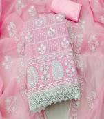 Baby pink colour with embroidered work chanderi cotton semi stitched dress with unstitched bottom
